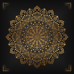 Luxury mandala background with floral ornament pattern. Hand drawn gold mandala design. Vector mandala template for decoration invitation, cards, wedding, logos, cover, brochure, flyer, banner.