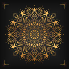 Naklejka premium Luxury mandala background with floral ornament pattern. Hand drawn gold mandala design. Vector mandala template for decoration invitation, cards, wedding, logos, cover, brochure, flyer, banner.