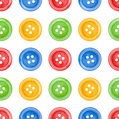 Seamless repeatable pattern decortaed with colorful sewing buttons. Hand painted watercolor graphic drawing. Pretty background for creative design, paper, bright textile, print, banner, modern card.