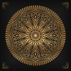 Luxury mandala background with floral ornament pattern. Hand drawn gold mandala design. Vector mandala template for decoration invitation, cards, wedding, logos, cover, brochure, flyer, banner.
