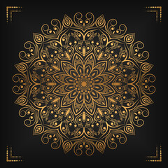 Luxury mandala background with floral ornament pattern. Hand drawn gold mandala design. Vector mandala template for decoration invitation, cards, wedding, logos, cover, brochure, flyer, banner.