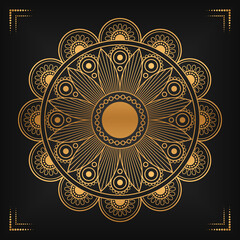 Luxury mandala background with floral ornament pattern. Hand drawn gold mandala design. Vector mandala template for decoration invitation, cards, wedding, logos, cover, brochure, flyer, banner.