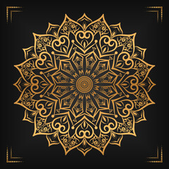 Luxury mandala background with floral ornament pattern. Hand drawn gold mandala design. Vector mandala template for decoration invitation, cards, wedding, logos, cover, brochure, flyer, banner.