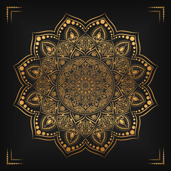 Luxury mandala background with floral ornament pattern. Hand drawn gold mandala design. Vector mandala template for decoration invitation, cards, wedding, logos, cover, brochure, flyer, banner.