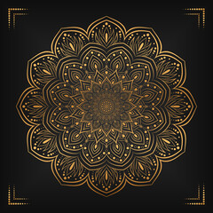 Luxury mandala background with floral ornament pattern. Hand drawn gold mandala design. Vector mandala template for decoration invitation, cards, wedding, logos, cover, brochure, flyer, banner.