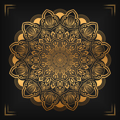 Luxury mandala background with floral ornament pattern. Hand drawn gold mandala design. Vector mandala template for decoration invitation, cards, wedding, logos, cover, brochure, flyer, banner.