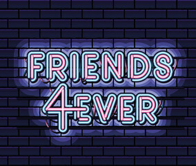 friends 4ever lettering in neon font of pink and blue color on dark blue background
