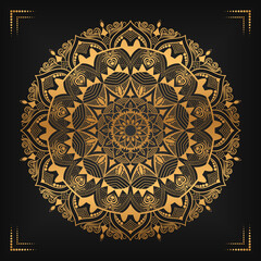 Luxury mandala background with floral ornament pattern. Hand drawn gold mandala design. Vector mandala template for decoration invitation, cards, wedding, logos, cover, brochure, flyer, banner.