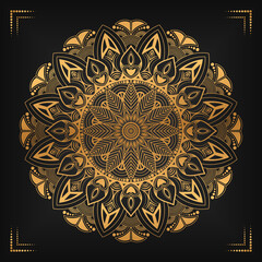 Luxury mandala background with floral ornament pattern. Hand drawn gold mandala design. Vector mandala template for decoration invitation, cards, wedding, logos, cover, brochure, flyer, banner.
