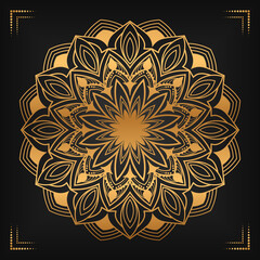 Luxury mandala background with floral ornament pattern. Hand drawn gold mandala design. Vector mandala template for decoration invitation, cards, wedding, logos, cover, brochure, flyer, banner.