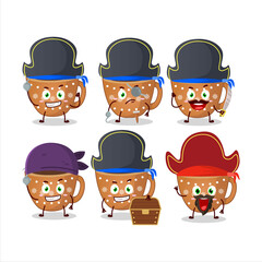 Cartoon character of coffee cookies with various pirates emoticons