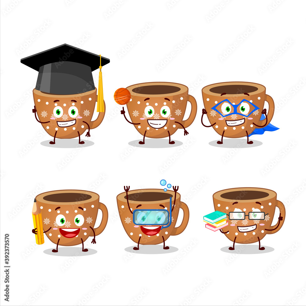 Poster school student of coffee cookies cartoon character with various expressions