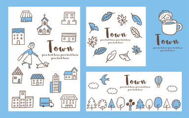 街のイラスト_デザインセット_水色