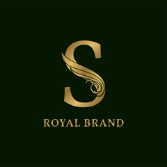 Fototapeta premium decorative letter S swirl luxurious alphabet for bridal, wedding, beauty care logo, personal branding image, make up artist,eye lash, nail art or any other royal brand and company