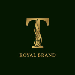 decorative letter T swirl luxurious alphabet for bridal, wedding, beauty care logo, personal branding image, make up artist,eye lash, nail art or any other royal brand and company