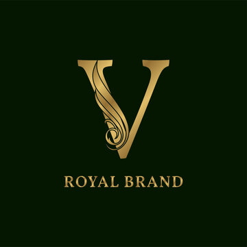 decorative letter V swirl luxurious alphabet for bridal, wedding, beauty care logo, personal branding image, make up artist,eye lash, nail art or any other royal brand and company