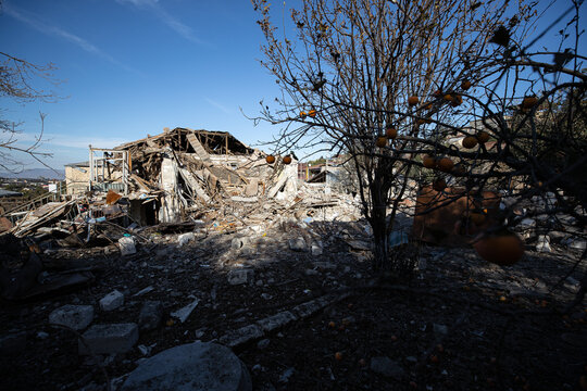 STEPANAKERT, ARTSAKH - Nov 05, 2020: Ruins of a house in Stepanakert after a missile strike