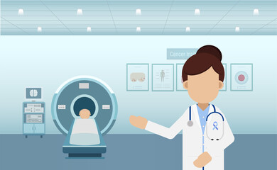 Cancer clinic with doctor and ct scan machine