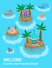[Vector] Illustration of tropical islands with unique resort pensions 02