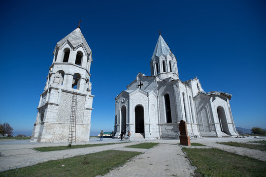 STEPANAKERT, ARTSAKH - Nov 05, 2020: Ghazanchetsots Cathedral in Shushi