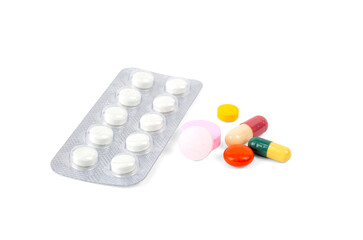 Medicine and pill in tablet isolated on white, clipping path