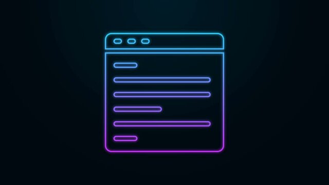 Glowing neon line Computer api interface icon isolated on black background. Application programming interface API technology. Software integration. 4K Video motion graphic animation