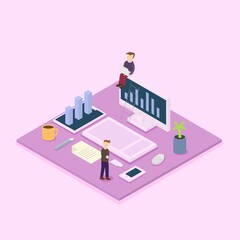 Illustration vector design of isometric workplace. Business and office room.