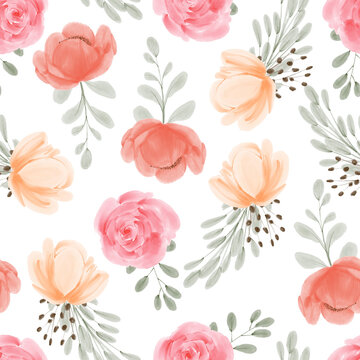 Floral seamless pattern  watercolor hand painted with rose peony flower
