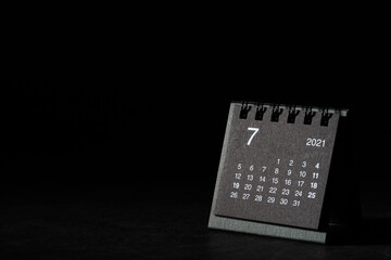2021 July calendar on black background