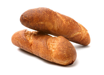crusty mini baguettes on a white background
