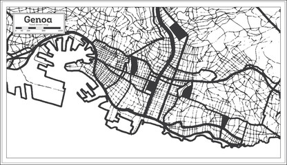 Genoa Italy City Map in Black and White Color in Retro Style. Outline Map.