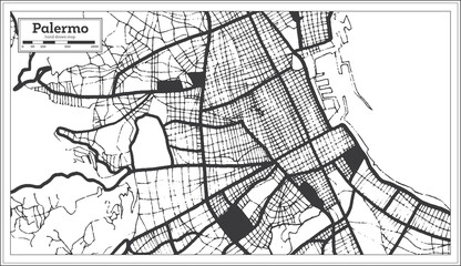 Palermo Italy City Map in Black and White Color in Retro Style. Outline Map.