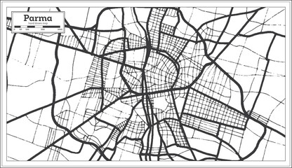 Parma Italy City Map in Black and White Color in Retro Style. Outline Map.