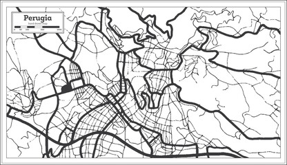 Perugia Italy City Map in Black and White Color in Retro Style. Outline Map.