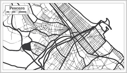 Pescara Italy City Map in Black and White Color in Retro Style. Outline Map.