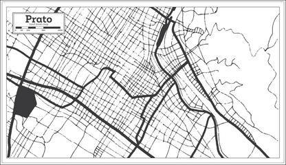 Prato Italy City Map in Black and White Color in Retro Style. Outline Map.