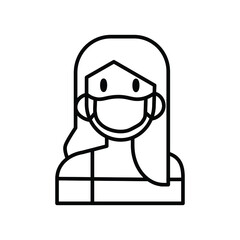 Lady wearing mask line icon