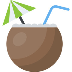 
Exotic coconut cocktail, coconut water flat icon
