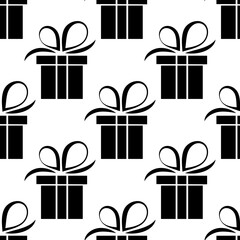  seamless pattern black silhouette gift box. Vector flat illustration