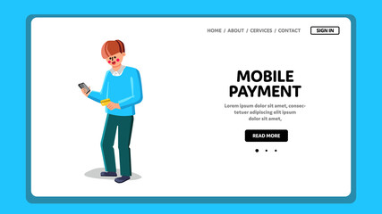 Online Mobile Payment Make Boy With Phone Vector