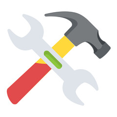 
Handyman is ready to repair with his work tools; wrench and hammer 
