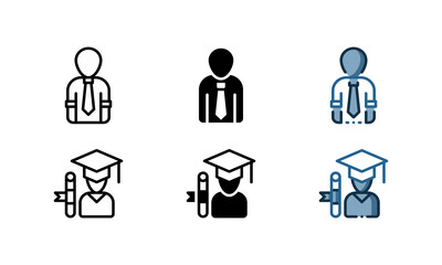 Teacher and student icons. With outline, glyph, and filled outline styles