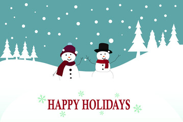 Winter Greeting with snowman Happy Holidays Background. Seasonal concept banner