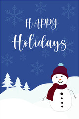 Winter Greeting with snowman Happy Holidays Background. Seasonal concept banner