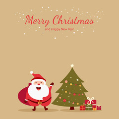 Merry Christmas. Santa claus character. Cute style Santa claus character. Christmas tree icon. Christmas gift box. Happy winter. Illustration vector.