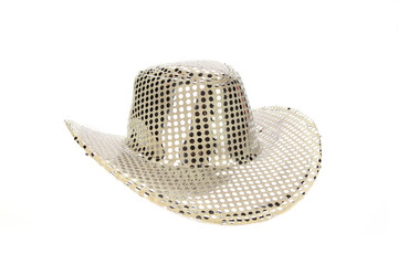 Sparkly silver cowboy hat isolated on a white background