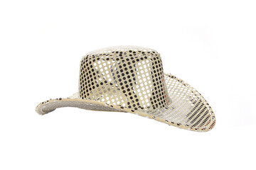 Sparkly silver cowboy hat isolated on a white background