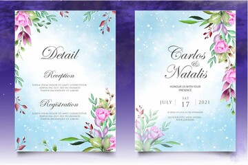 Obraz premium Watercolor wedding invitation floral and leaves card template