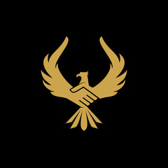 vintage golden eagle with handshake shaped wings vector icon