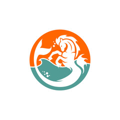 simple modern negative space mythical hippo campus sea horse vector icon